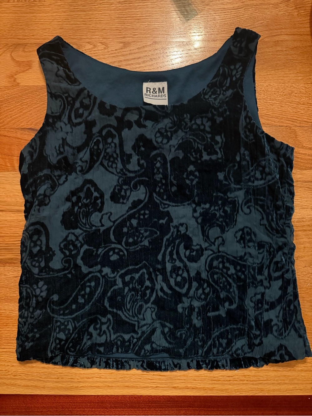 R&M Richards Women's Black/Blue Green Paisley Velvet Tank Top